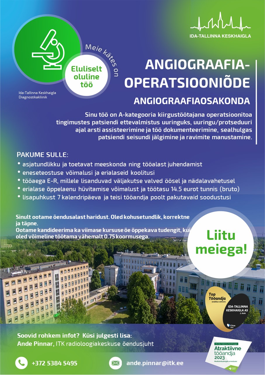 Angiograafia-operatsiooniõde angiograafiaosakonda